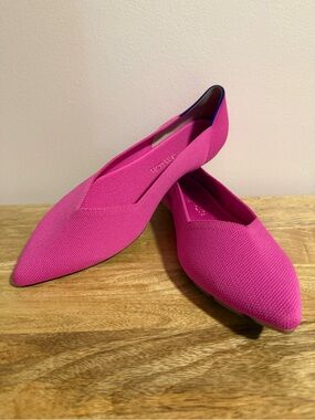 Rothy's The Point Hot Pink Knit Pointy Toe Flat Ballet Slip-On Shoes Sz 12.5
